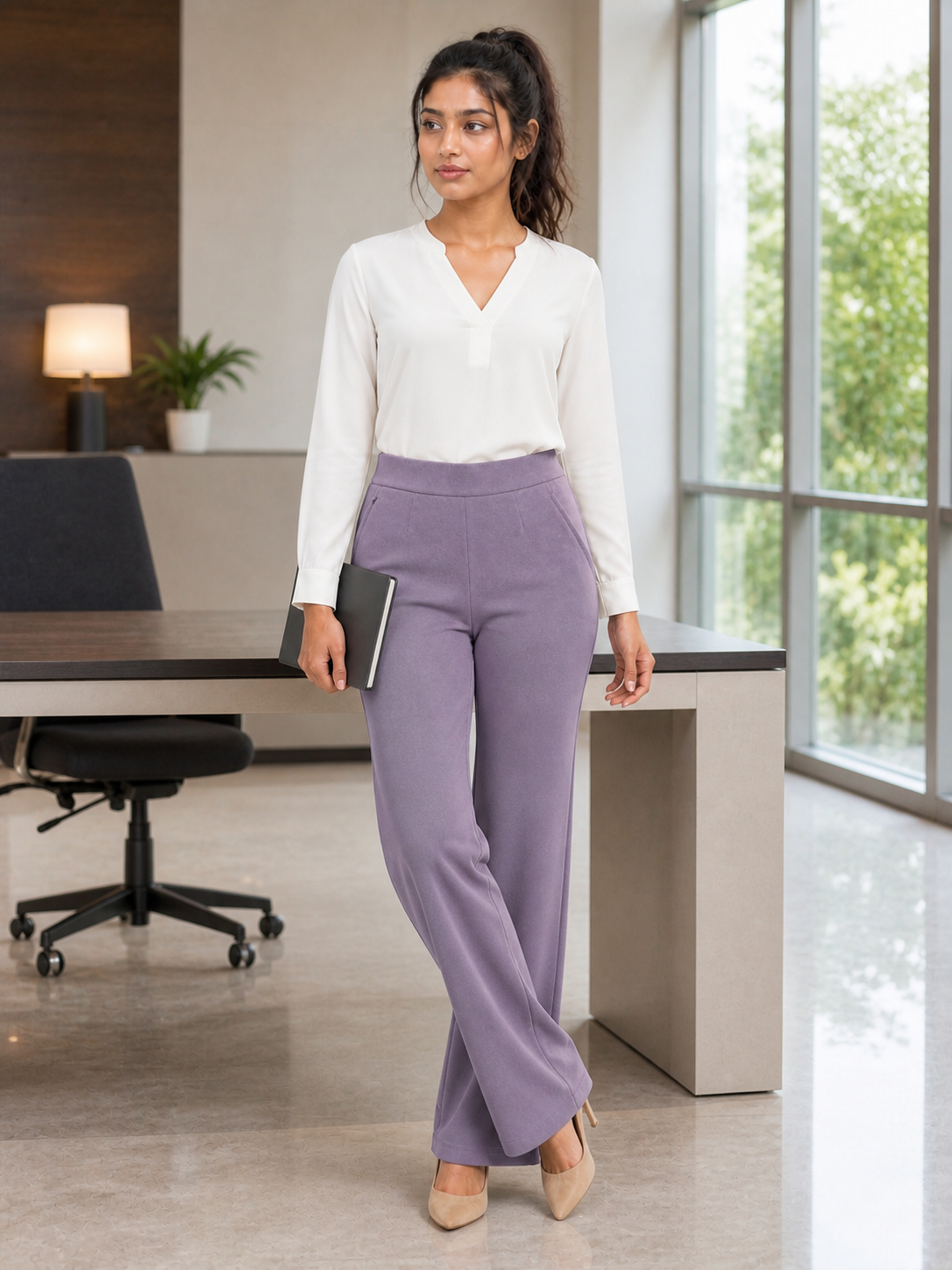 Women's Office Pants High Waist Wide Leg Trousers