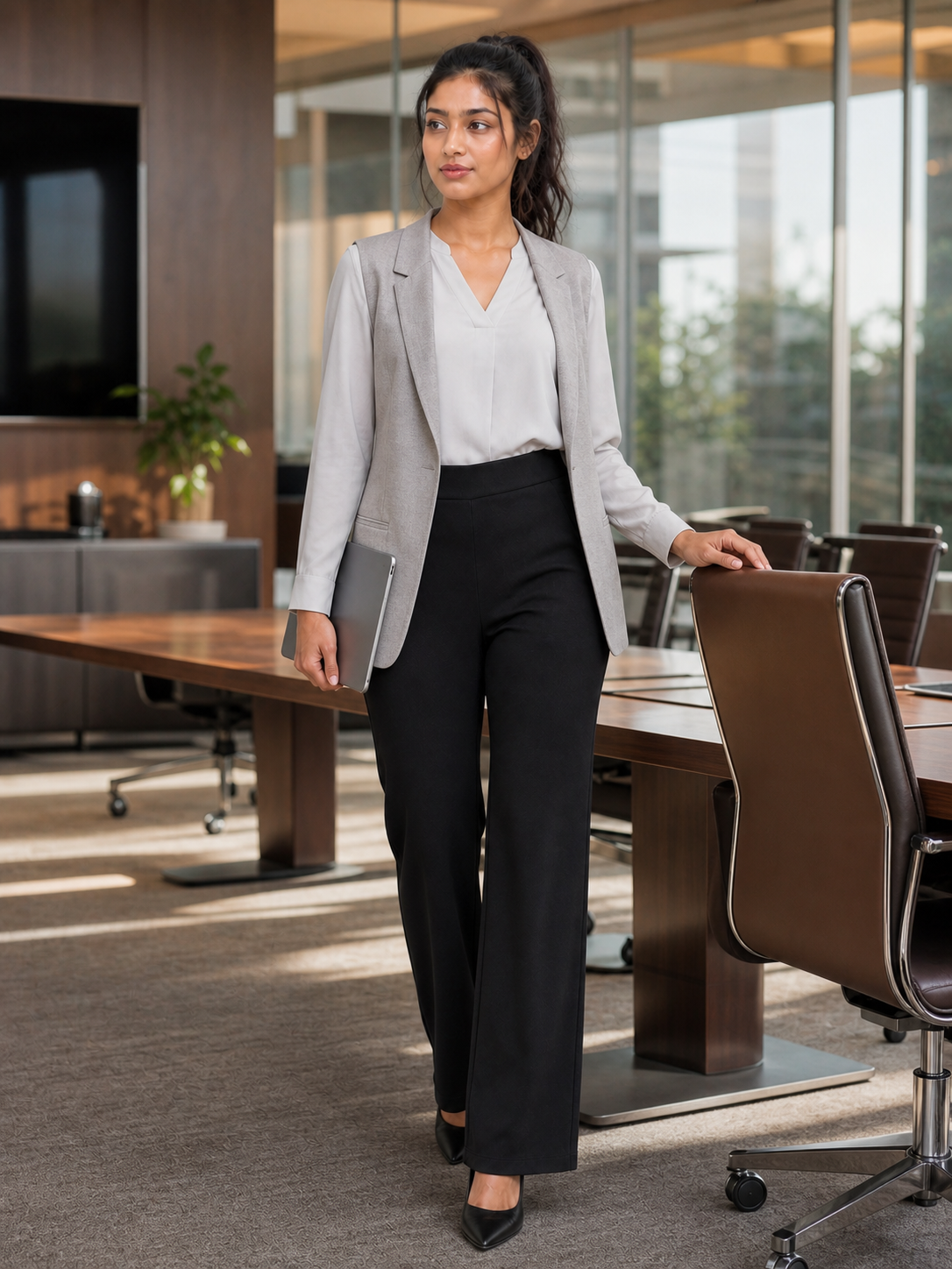 Women's Office Pants High Waist Wide Leg Trousers